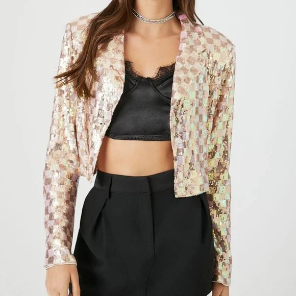 Forever 21 Jackets Coats Forever2 Sequin Checkered Cropped